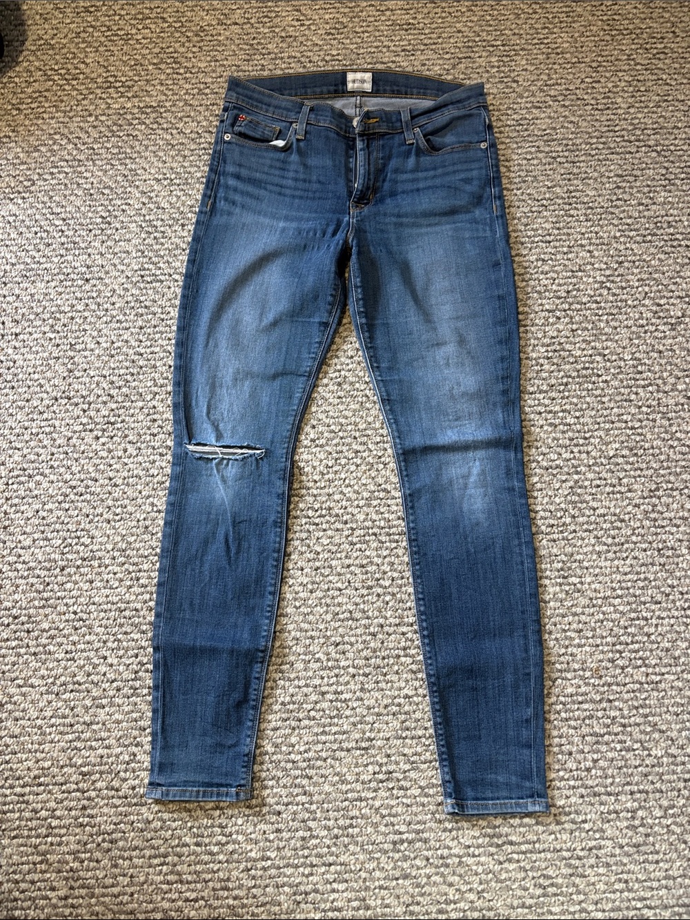 Hudson Jeans Dark Blue Women's Skinny Jeans with Knee Distress